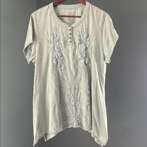 Coldwater Creek Soft green Gray Embroidered Blouse